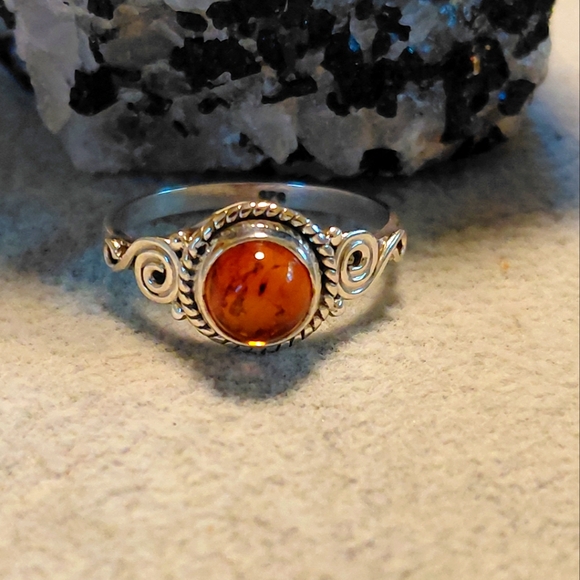 Jewelry - Dainty Sterling Silver Amber Ring
